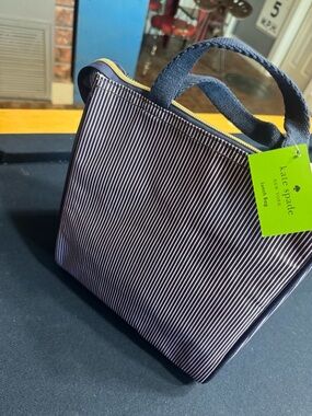 kate spade Navy and White Striped Lunch Bag with Yellow Trim